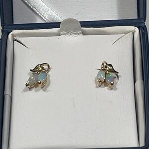 Gold and Opal Leaf Earrings
